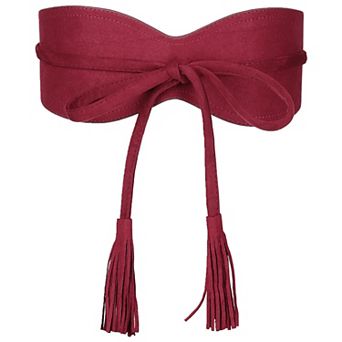 Womens Faux Suede Tassel Belt Vintage Corset Cinch Obi Belts Waistband for Dress