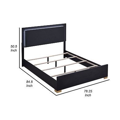 Dex Platform King Size Bed, Panel Led Headboard, Black Wood Melamine Finish