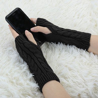 Women's Ribbed Wrist Arm Warmers Stretchy Cable Knitted Fingerless Gloves