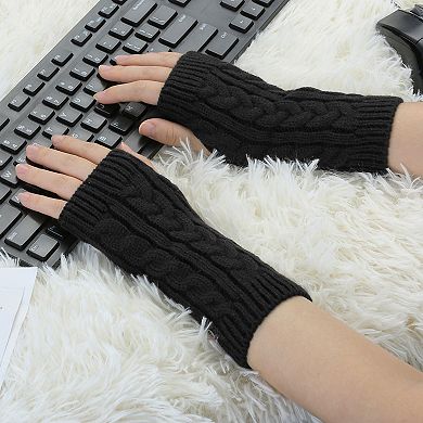 Women's Ribbed Wrist Arm Warmers Stretchy Cable Knitted Fingerless Gloves