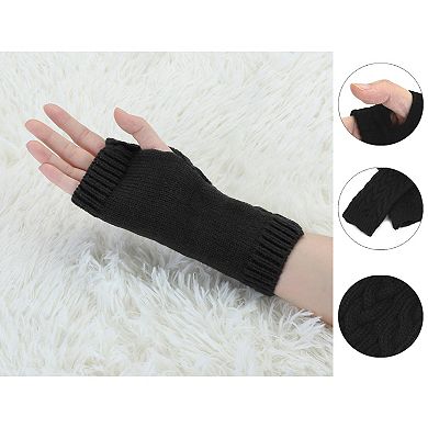 Women's Ribbed Wrist Arm Warmers Stretchy Cable Knitted Fingerless Gloves