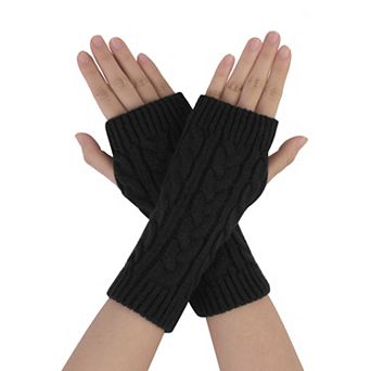 Women's Ribbed Wrist Arm Warmers Stretchy Cable Knitted Fingerless Gloves