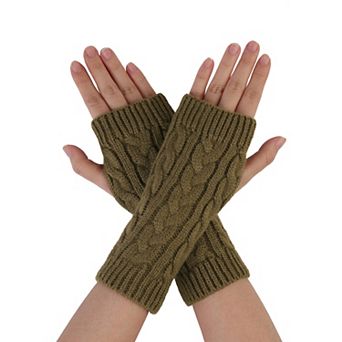 Women's Ribbed Wrist Arm Warmers Stretchy Cable Knitted Fingerless Gloves