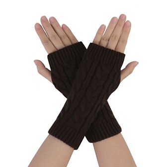 Women's Ribbed Wrist Arm Warmers Stretchy Cable Knitted Fingerless Gloves