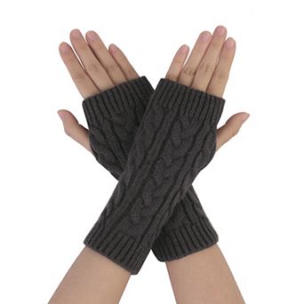 Women's Ribbed Wrist Arm Warmers Stretchy Cable Knitted Fingerless Gloves