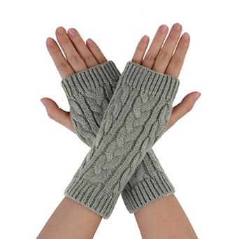 Women's Ribbed Wrist Arm Warmers Stretchy Cable Knitted Fingerless Gloves