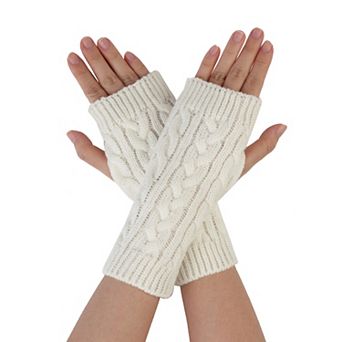Women's Ribbed Wrist Arm Warmers Stretchy Cable Knitted Fingerless Gloves