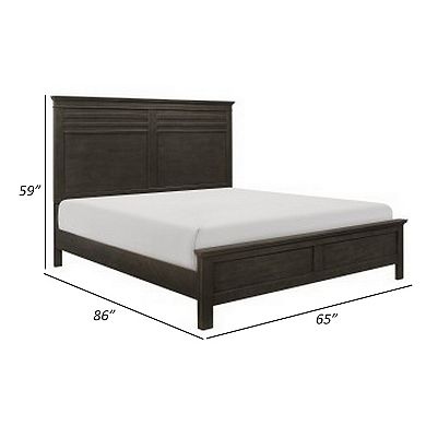 Candy Queen Bed, Farmhouse Embossed Accented Headboard, Charcoal Gray Wood