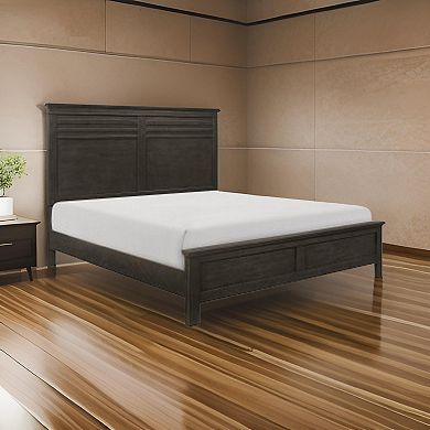 Candy Queen Bed, Farmhouse Embossed Accented Headboard, Charcoal Gray Wood