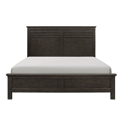 Candy Queen Bed, Farmhouse Embossed Accented Headboard, Charcoal Gray Wood