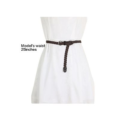 Women Skinny Braided Belt Adjustable Pin Buckle Weave Casual