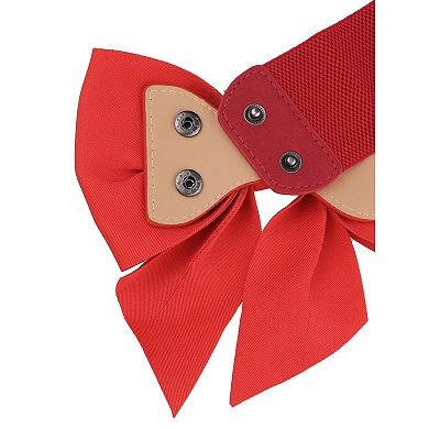 Women's Bowknot Elastic Wide Belts Dress Bow Tie Stretchy Waistband For Party Casual Red No Size