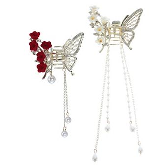 2 pc Hair Clip Classic Flower Butterfly Tassel Hair Clip Hair Accessories For Women 4.33"