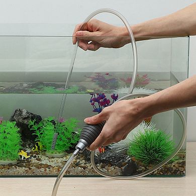1 Pcs Fish Tank Cleaning Tool Python Aquarium Sand Gravel Cleaner With Flat Sucker Gray 86.6" Long