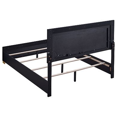 Dex Full Size Bed With Led Framed Headboard, Black Wood Finish, Gold Legs