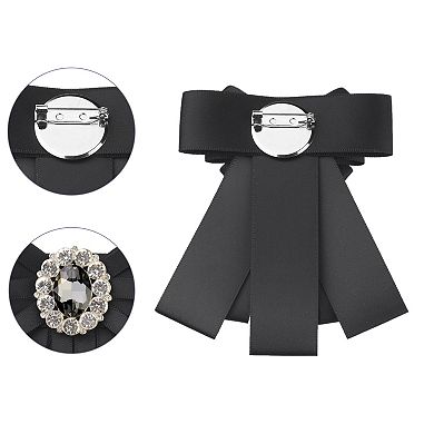 Women's Bow Brooch Pre-tied Ribbon Faux Rhinestone Elegant Bow Ties