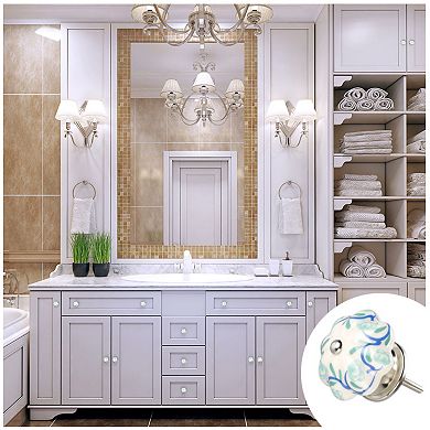 6pcs Vines Pattern Hand Painted Ceramic Door Knobs Cabinet Drawer Pull Handles