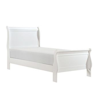 Vele Twin Size Bed With Panel Headboard, Sleigh Design, White Wood Finish