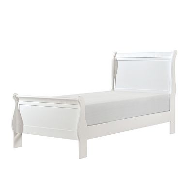 Vele Twin Size Bed With Panel Headboard, Sleigh Design, White Wood Finish