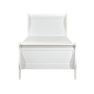 Vele Twin Size Bed With Panel Headboard, Sleigh Design, White Wood Finish
