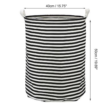 1 Pcs 60l Foldable Cylindrical Laundry Basket For Laundry Room Black Stripe 19.69"x15.75"