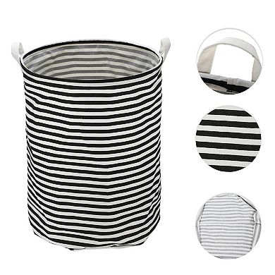 1 Pcs 60l Foldable Cylindrical Laundry Basket For Laundry Room Black Stripe 19.69"x15.75"