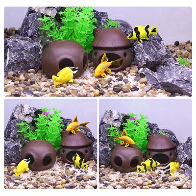 fish tank accessories for fish to play Aquarium Decorations Set, Decor with Artificial Plants and Resin Ornaments, Betta Tank Small Tanks, Soft Safe Plastic Plants with Hideout Cave Décor(Ornaments set #2) hiding spots SpringSmart Aquarium Hideaway Rock Cave