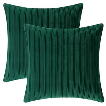 2 pc Thick Velvet Striped Pillow Covers Pleated Front Cushion Covers For Office And Home 20"x20"