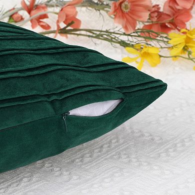 2 Pcs Thick Velvet Striped Pillow Covers Pleated Front Cushion Covers For Office And Home 20"x20"