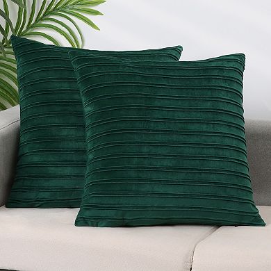 2 Pcs Thick Velvet Striped Pillow Covers Pleated Front Cushion Covers For Office And Home 20"x20"