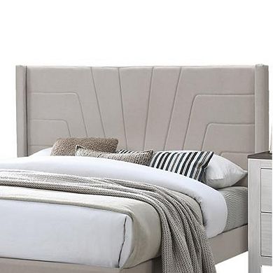 Kopa Queen Size Bed With Tufted Headboard, Brown Burlap Upholstery, Wood