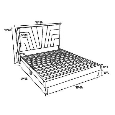 Kopa Queen Size Bed With Tufted Headboard, Brown Burlap Upholstery, Wood