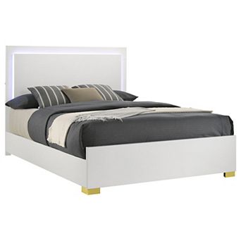 Dex Platform Queen Bed, Panel Led Headboard, White Wood Melamine Finish