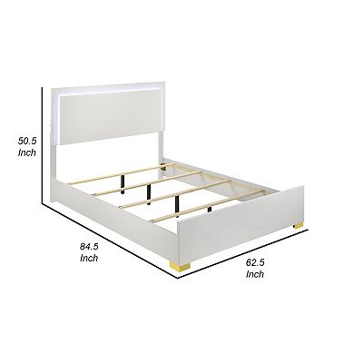 Dex Platform Queen Bed, Panel Led Headboard, White Wood Melamine Finish