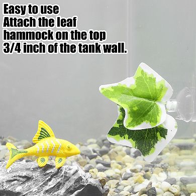 Betta Fish Leaf Pad Hammock Resting Hide Plants Decoration Green White With Suction Cup 2.76"x2.76"