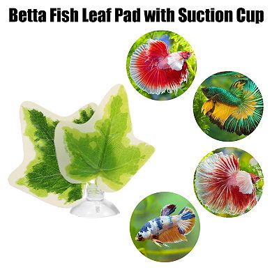 Betta Fish Leaf Pad Hammock Resting Hide Plants Decoration Green White With Suction Cup 2.76"x2.76"