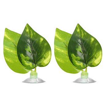 2 pc Betta Fish Leaf Pad Hammock Resting Hide Plants Decoration Green With Suction Cup 2.95"x2.13"