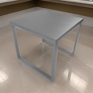 Tom 22 Inch Side End Table, Square Top, Square Legs, Gray Brushed Metal
