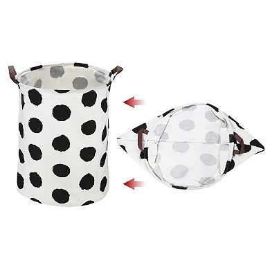 1 Pcs 60l Foldable Cylindrical Laundry Basket For Laundry Room Black Polka Dots 19.69"x15.75"