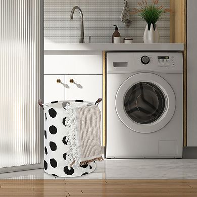 1 Pcs 60l Foldable Cylindrical Laundry Basket For Laundry Room Black Polka Dots 19.69"x15.75"