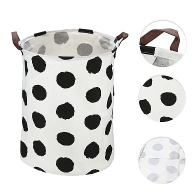 1 Pcs 60l Foldable Cylindrical Laundry Basket For Laundry Room Black Polka Dots 19.69"x15.75"