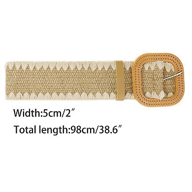 Women's Straw Woven Belt Elastic Stretch Wide Waist Belt Boho Braided Belts For Dress