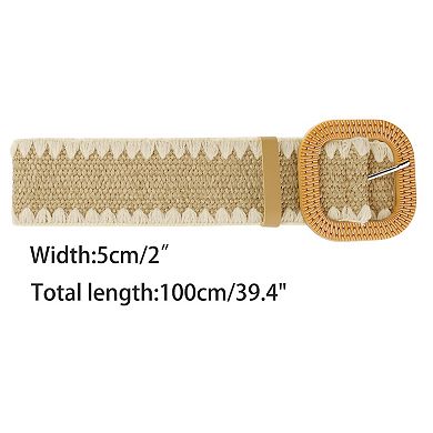 Women's Straw Woven Belt Elastic Stretch Wide Waist Belt Boho Braided Belts For Dress