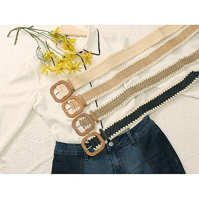 Women's Straw Woven Belt Elastic Stretch Wide Waist Belt Boho Braided Belts For Dress