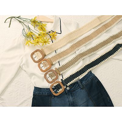 Women's Straw Woven Belt Elastic Stretch Wide Waist Belt Boho