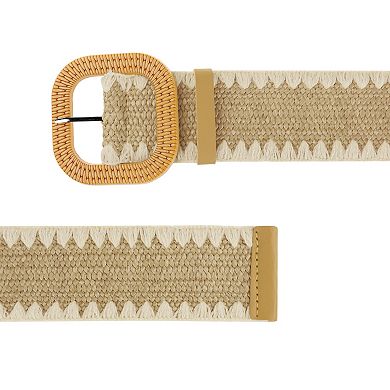 Women's Straw Woven Belt Elastic Stretch Wide Waist Belt Boho Braided Belts For Dress