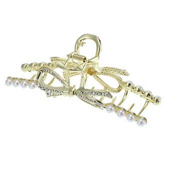Hair Clip Classic Faux Pearl Bow Hair Clip Cute Hair Accessories For Women Gold Tone