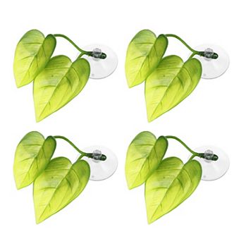 4 pc Betta Fish Leaf Pad Hammock Resting Hide Plants Decoration Green With Suction Cup 2.48"x1.77"