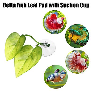 4pcs Betta Fish Leaf Pad Hammock Resting Hide Plants Decoration Green With Suction Cup 2.48"x1.77"