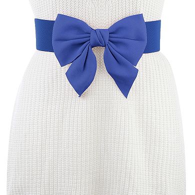 Women's Bowknot Elastic Wide Belts Dress Bow Tie Stretchy Waistband For Party Casual Blue No Size